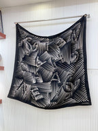 CC Square Scarf 140 CM In Black White Cashmere Mix Silk 382617