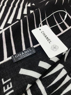 CC Square Scarf 140 CM In Black White Cashmere Mix Silk 382617
