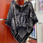 CC Square Scarf 140 CM In Black White Cashmere Mix Silk 382617
