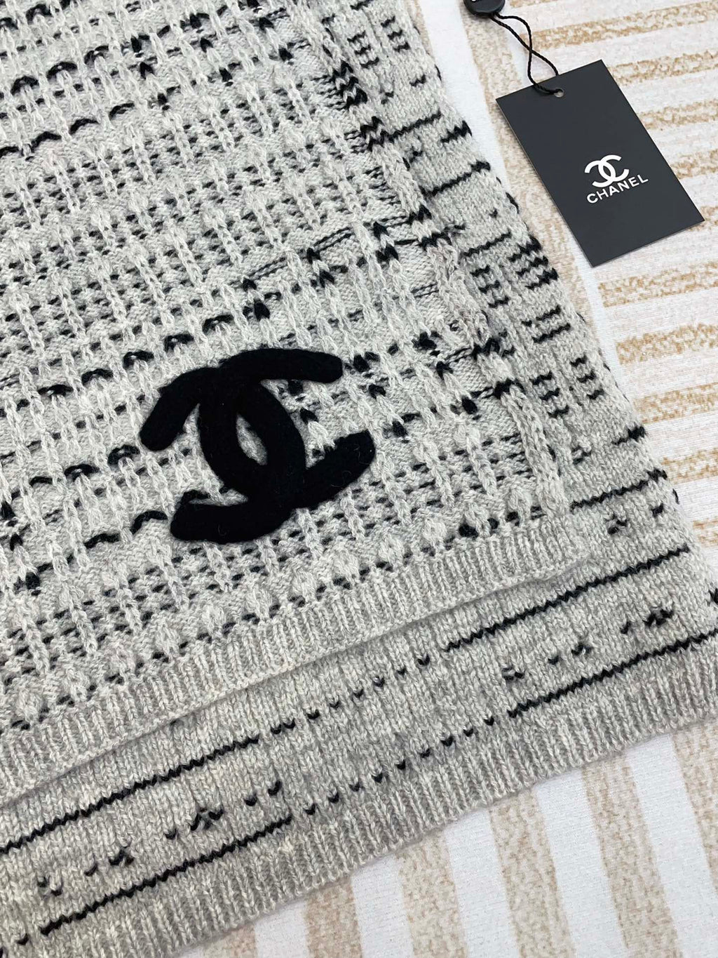 CC Scarf 180 CM In White Grey Mix Black Wool  388185