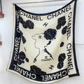 CC Square Scarf 140 CM In White Mix Black Cashmere Silk 389993