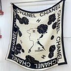 CC Square Scarf 140 CM In White Mix Black Cashmere Silk 389993