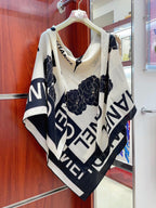 CC Square Scarf 140 CM In White Mix Black Cashmere Silk 389993