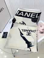 CC Square Scarf 140 CM In White Mix Black Cashmere Silk 389993