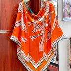 Choregraphie Equestre Scarf 140 CM Orange Colorful Cashmere And Silk 393170