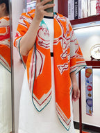 Choregraphie Equestre Pareo Scarf 140 CM Orange Colorful Cashmere And Silk 393170
