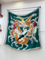 Choregraphie Equestre Pareo Scarf 140 CM Teal Blue Colorful Cashmere And Silk 393171