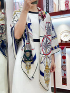 Stately Wheels Scarf 140 CM White Colorful Cashmere And Silk  394588