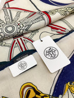 Stately Wheels Scarf 140 CM White Colorful Cashmere And Silk  394588
