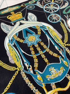 Stately Wheels Scarf 140 CM Black Colorful Cashmere And Silk 394589