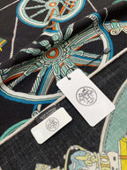 Stately Wheels Scarf 140 CM Black Colorful Cashmere And Silk 394589