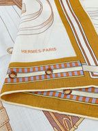 Lettres Equestres Shawl 140 CM White Colorful Cashmere And Silk 398259