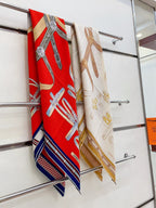Lettres Equestres Shawl 140 CM Red Colorful Cashmere And Silk 398260