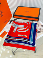 Lettres Equestres Shawl 140 CM Red Colorful Cashmere And Silk 398260