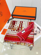 Coaching Deja-Vu Shawl 140 CM Red Colorful Cashmere And Silk 398261