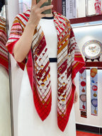 Coaching Deja-Vu Shawl 140 CM Red Colorful Cashmere And Silk 398261