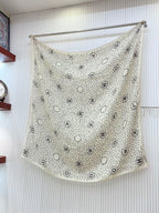 CC Square Scarf 140 CM In White Mix Black Cashmere And Silk  398279