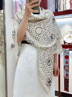 CC Square Scarf 140 CM In White Mix Black Cashmere And Silk  398279