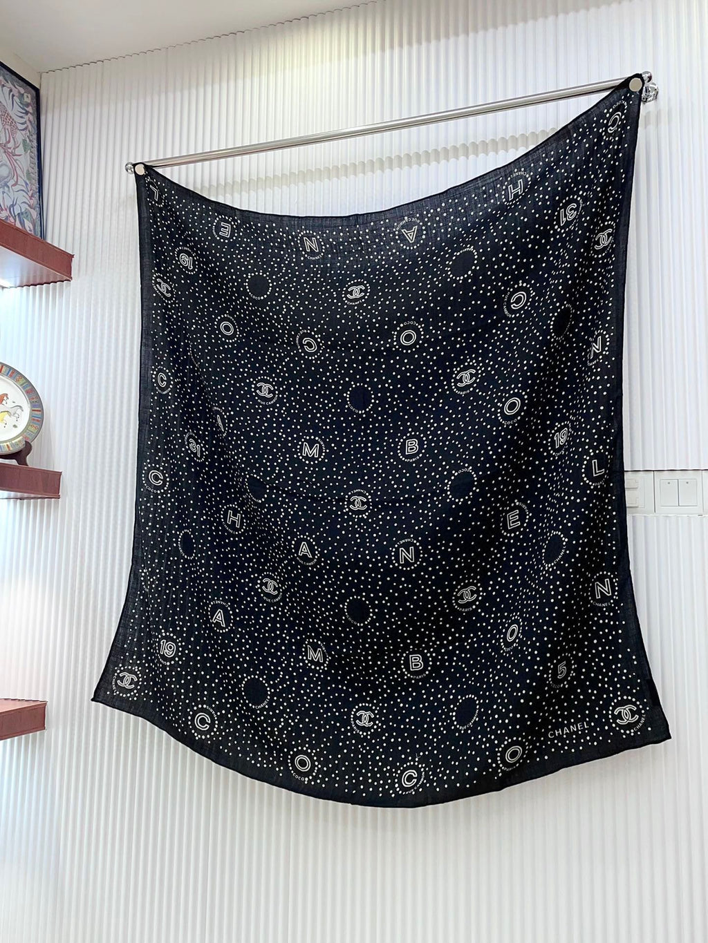 CC Square Scarf 140 CM In Black Mix White Cashmere And Silk  398280