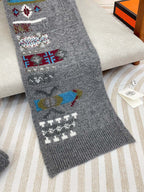 Scarf 120 CM In Grey Black Hand Woven Cashmere 401167