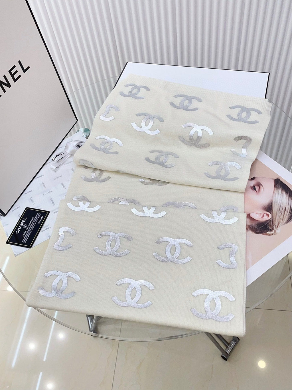 CC Scarf 190 CM In White Logo Print Cashmere  401169