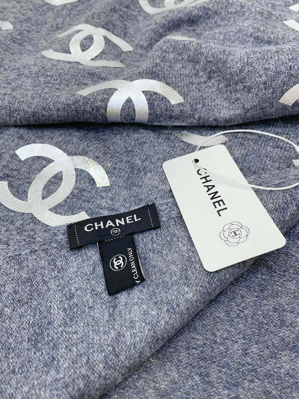 CC Scarf 190 CM In Grey Logo Print Cashmere 401170