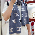 CC Scarf 190 CM In Grey Logo Print Cashmere 401170