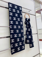 CC Scarf 190 CM In Black Logo Print Cashmere 401171