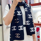 CC Scarf 190 CM In Black Logo Print Cashmere 401171