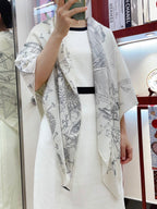 Flagship Scarf 135 CM White Grey Cashmere And Silk 402078