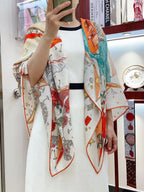 Flagship Scarf 135 CM White Colorful Cashmere And Silk 402079