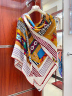 Fantaisie d'Etriers Shawl 135 CM Dark Yellow Colorful Cashmere And Silk 402080