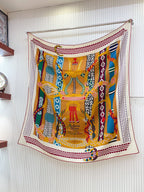 Fantaisie d'Etriers Shawl 135 CM Dark Yellow Colorful Cashmere And Silk 402080