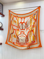 Fantaisie d'Etriers Shawl 135 CM Orange Colorful Cashmere And Silk 402081