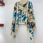 Scarf 180 CM Khaki Green Colorful Mashmere And Silk 403884