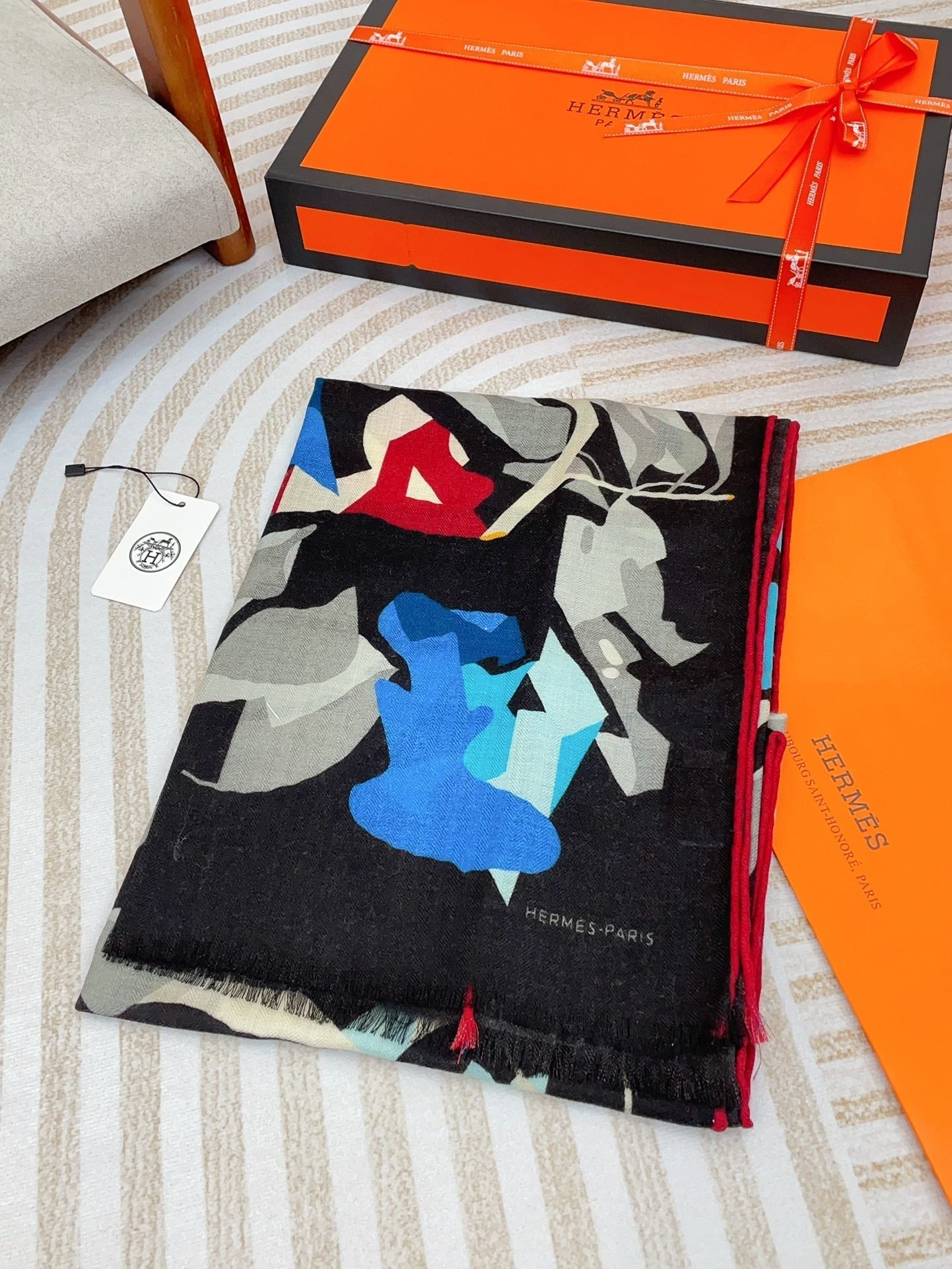 Scarf 180 CM Black Colorful Mashmere And Silk  403888