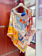 Tea For Two Scarf 140 CM Yellow Colorful Cashmere And Silk 403891