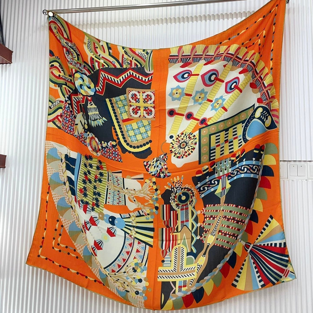 Haute Parure Scarf 135 CM Orange Colorful Cashmere And Silk  405068