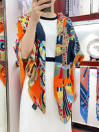 Haute Parure Scarf 135 CM Orange Colorful Cashmere And Silk  405068