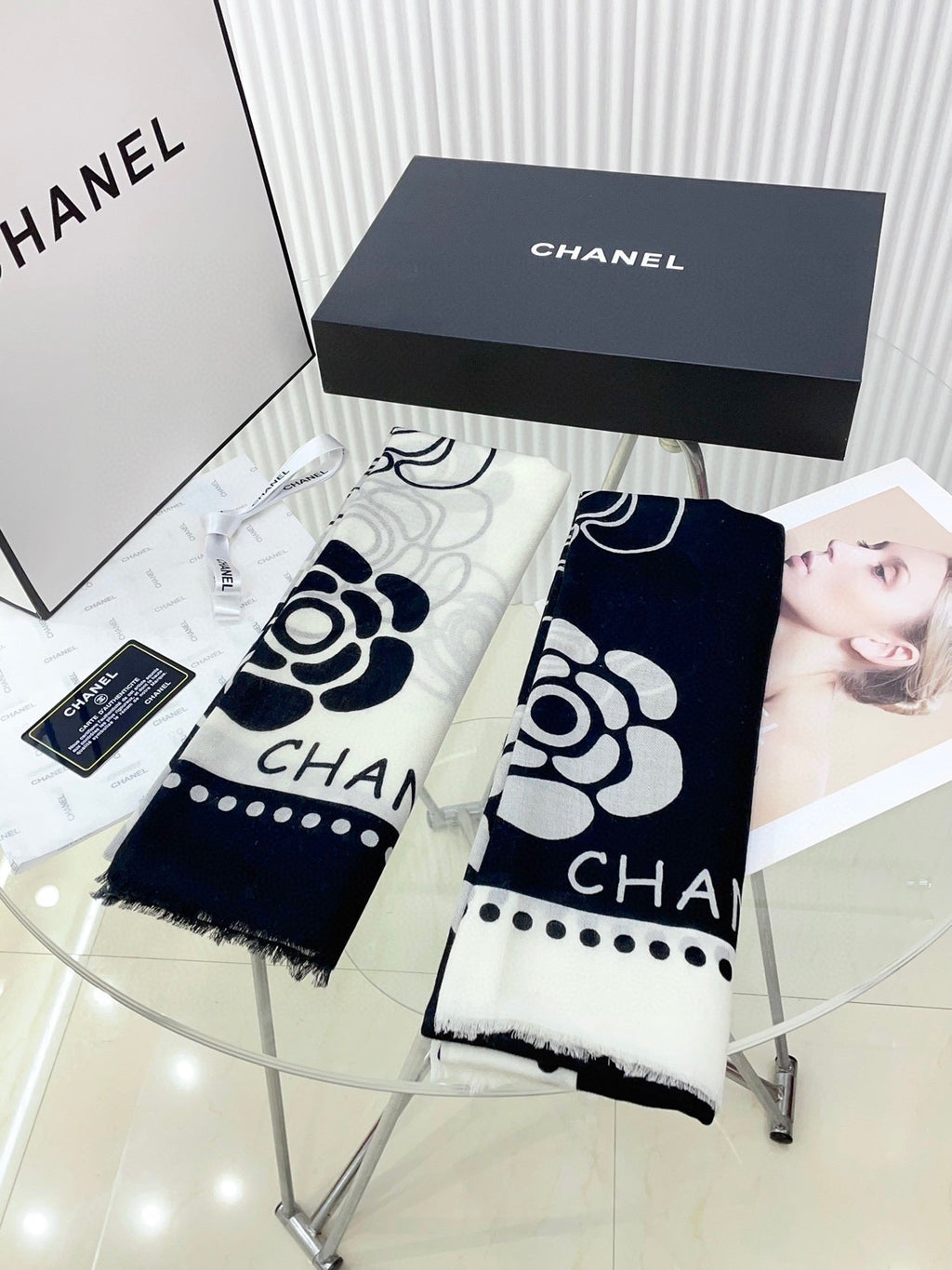 CC Scarf 190 CM In White Mix Black Cashmere  407268