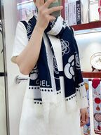 CC Scarf 190 CM In Black Mix White Cashmere  407269