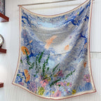 Retour A La Nature Shawl 140CM In Dakr Blue Colorful Cashmere And Silk