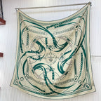 Square Scarf 140CM White Mix Dark Green Cashmere And Silk
