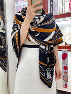 Square Scarf 140CM Black Mix Orange White Cashmere And Silk