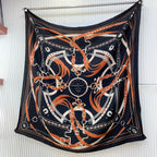 Square Scarf 140CM Black Mix Orange White Cashmere And Silk