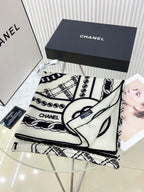 CC Square Scarf 140 CM In White Mix Black Cashmere And Silk 407279
