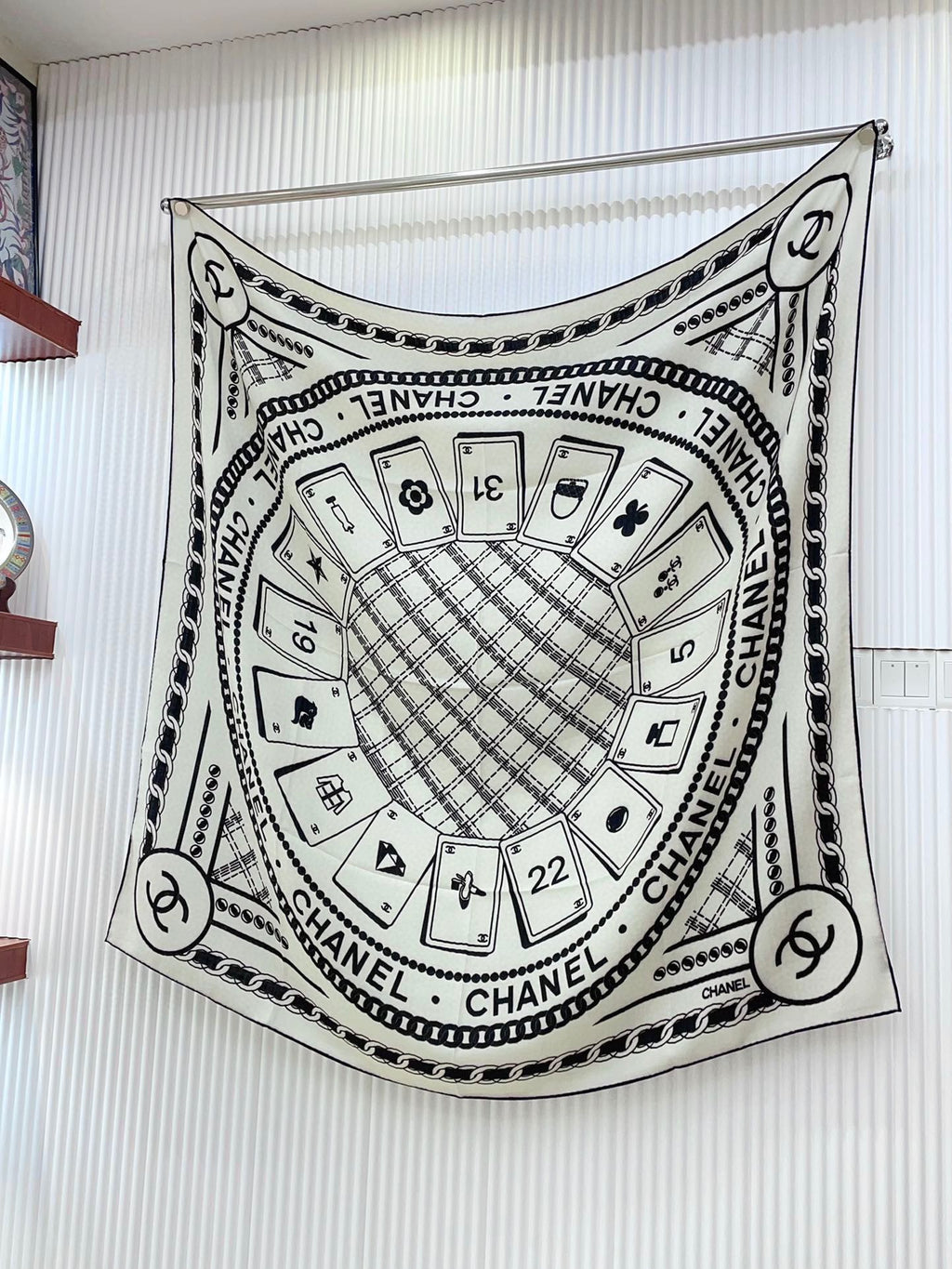 CC Square Scarf 140 CM In White Mix Black Cashmere And Silk 407279