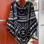 CC Square Scarf 140 CM In Black Mix White Cashmere And Silk 407280