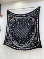 CC Square Scarf 140 CM In Black Mix White Cashmere And Silk 407280
