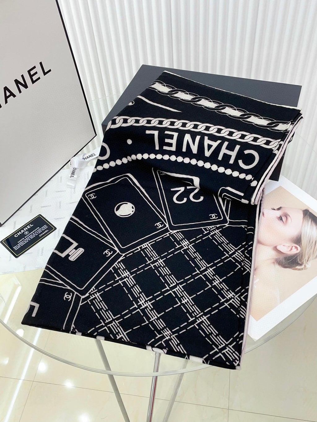 CC Square Scarf 140 CM In Black Mix White Cashmere And Silk 407280
